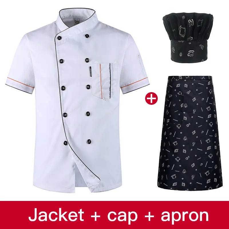 clothes hat apron Унисекс форма шеф-повара хлебобулочные изделия услуги Кук рубашка с короткими рукавами дышащий двубортный шеф повар куртка одежда - Цвет: clothes hat apron