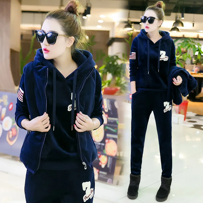 

Women Tracksuit Sportswear Winter Fleece Velvet Thick Hoodies Sweatshirt+pants+vest Running Jogging Casual Set Sport Warm Suit