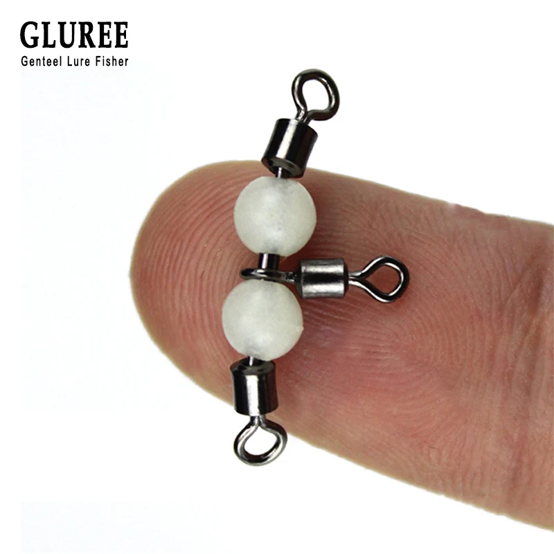 

GLUREE 1Pcs Copper Triple Swivel With Luminous Beads Solid Ring Crossline Connector Trigeminal Swivel Fishing Tackle Accessory