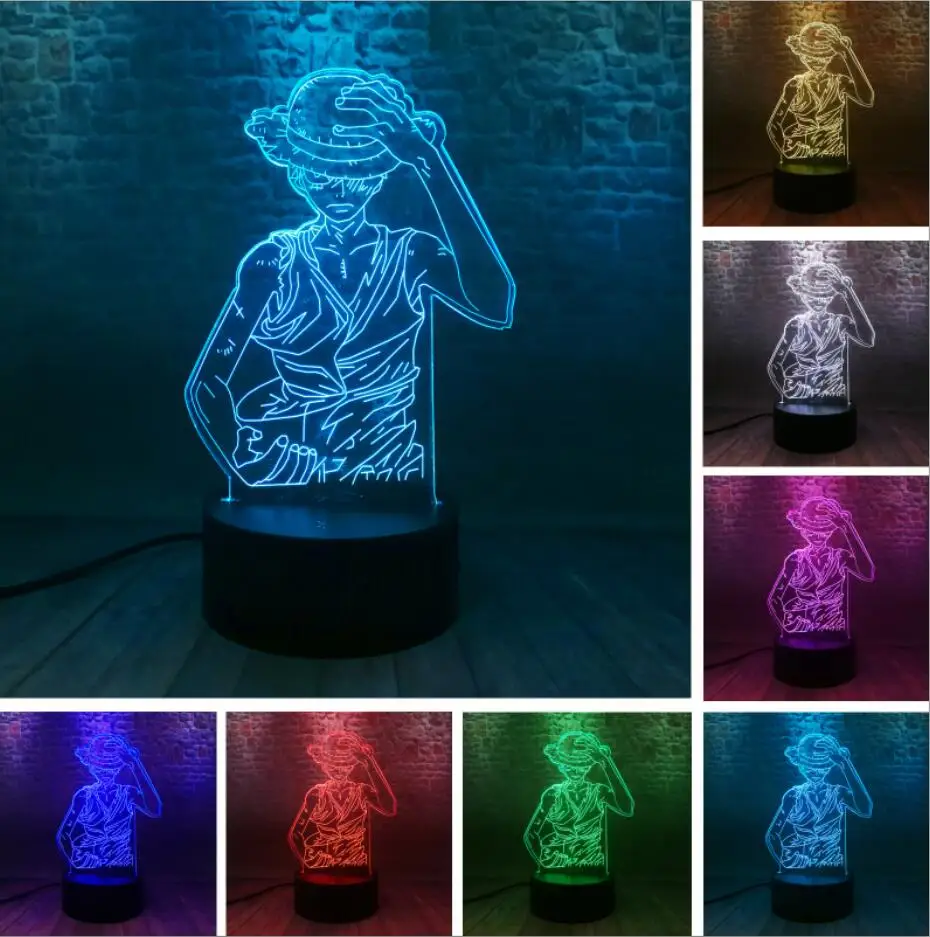 Дом Старк Игра престолов Аниме Наруто группа Какаши Минато Саске одна деталь обезьяна · д · Луффи Зоро RGB светодиодный светильник в ночь игрушка Подарки - Испускаемый цвет: Luffy