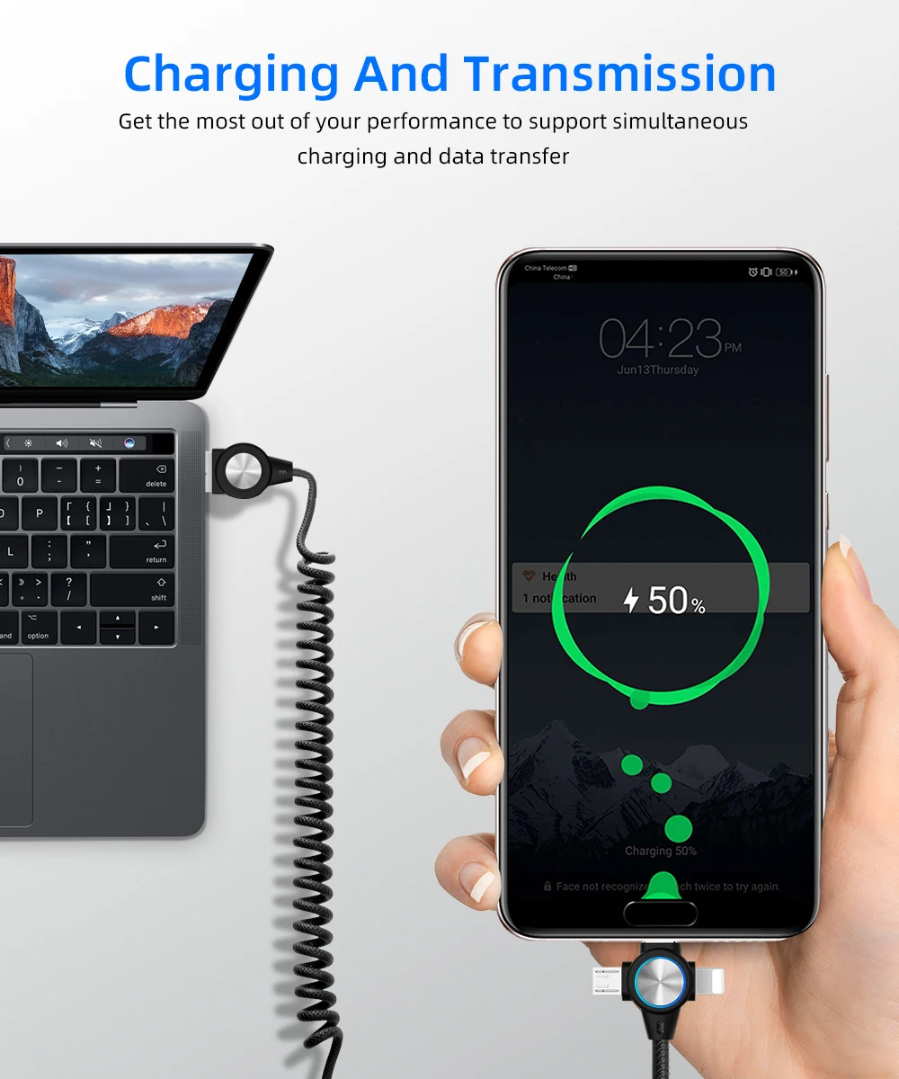 3 в 1 взаимный обмен данными между компьютером и периферийными устройствами C Micro USB 8 Pin кабель 3A быстрой зарядки выдвижной пружины зарядный кабель для передачи данных Шнур для huawei P20 Xiaomi samsung