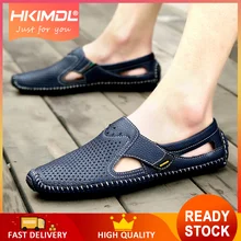 HKIMDL/мужские сандалии из коровьей кожи; цвет черный, коричневый; Мужская Летняя обувь; дышащая износостойкая Мужская обувь с полой подошвой