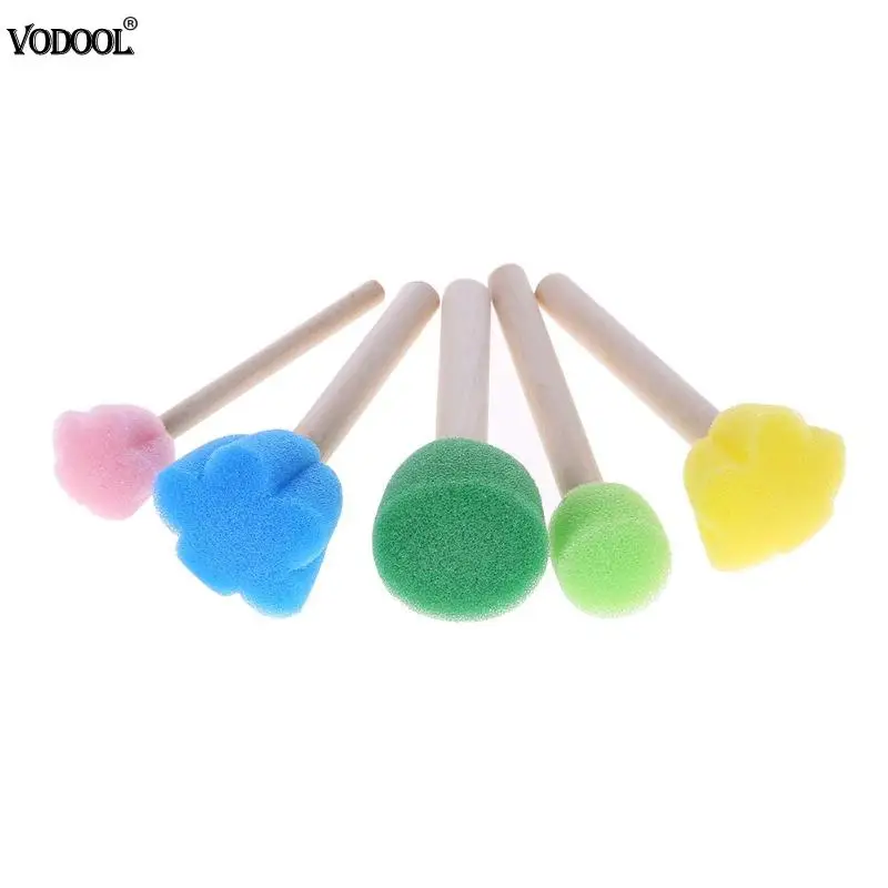 VODOOL 5pcs/set DIY Wooden Art Painting Brushes Sponge Graffiti Pen Kids Doodle Early Drawing Toy Home Paint School Supplies