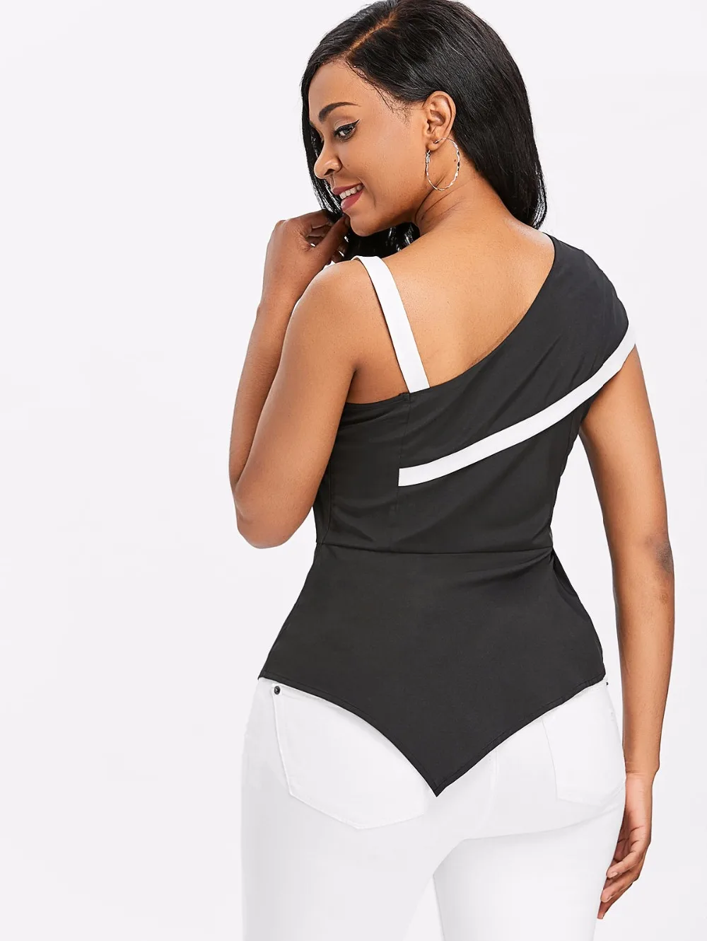VESTLINDA One Shoulder Skew Neck Peplum Asymmetrical Black Blouse Womens Tops and Blouses Summer Top 2018 Clothes Blouse Shirt 9