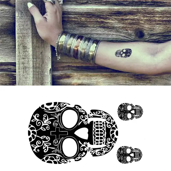 Autocollant De Tatouage Temporaire Impermeable A L Eau Sur Le Corps Art Mexicain Crane Tatto Autocollants Flash Tatoo Faux Tatouages Pour Fille Femmes Hommes Aliexpress