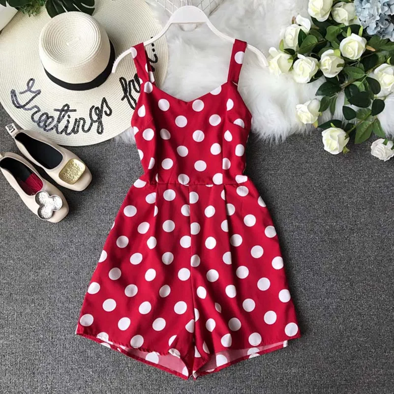

Women Summer New Fashion sexy bodysuit Ladies Sweet Beach Jumpsuit Retro Vintage Polka Dot Print Vacation Beach Pladsuits
