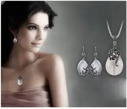 Giemi элегантный стерлингового серебра 925 комплект ювелирных изделий для женщин женские падение форма кулон цепочки и ожерелья серег