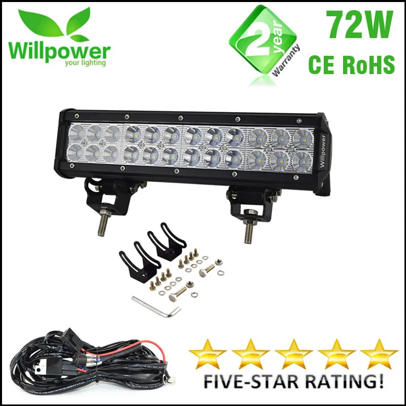 

CE Rohs IP67 waterproof 12Inch 72W 5760-7200LM combo double rows auto car led light bars offroad for 12v 24v