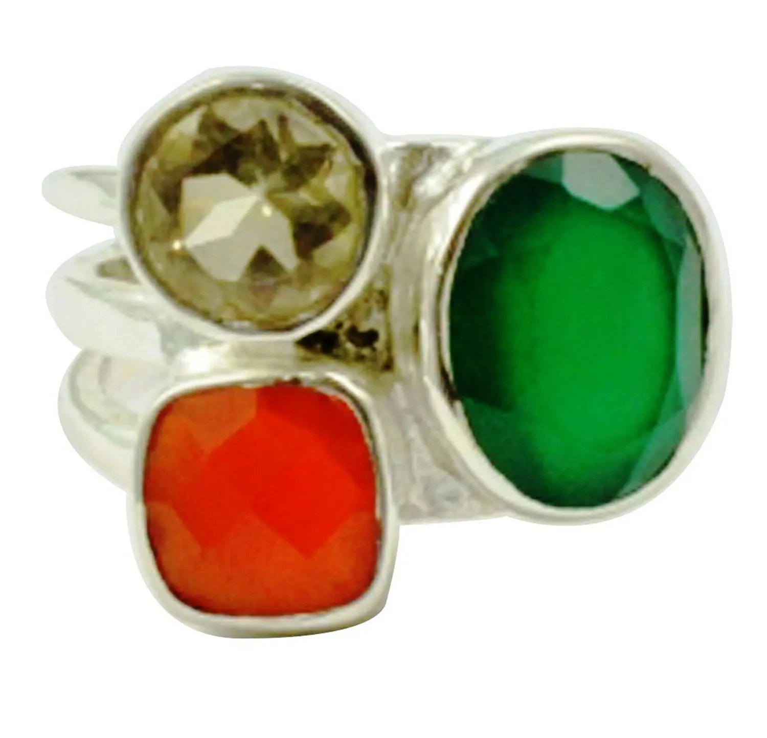 

Lovegem Genuine Emerald & Citrine & Carnelian Ring 925 Sterling Silver,Size:7 , AR3088