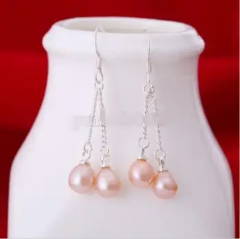

Hot sale new Style &gt;&gt;&gt;&gt;6-7mm Genuine Natural Pink Freshwater Pearl 925 Sterling Dangel Earrings