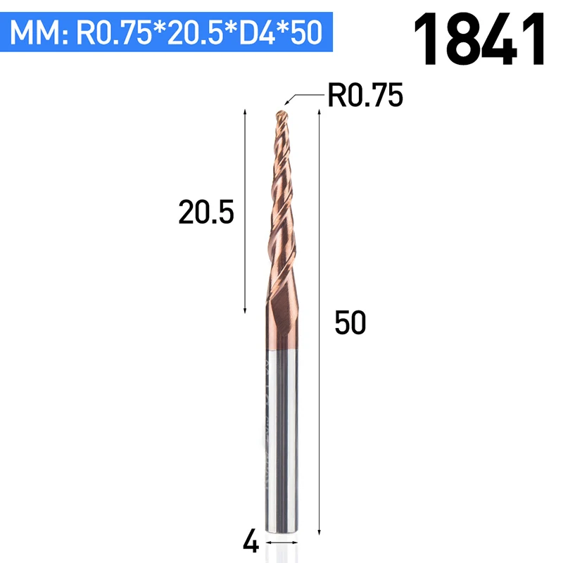 Huhao 1 шт. HRC55 конические сферическим концом вольфрама твердого сплава с покрытием Конические конуса ЧПУ фреза d4-d10mm гравировка бит - Длина режущей кромки: 1841