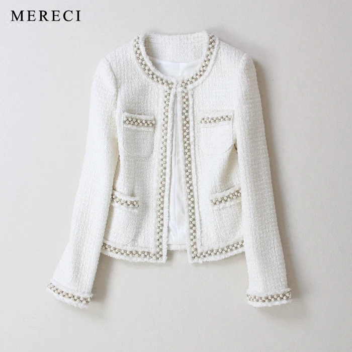 

New Advanced Nail bead custom Winter Classic ladies slim tweed jacket small fragrant