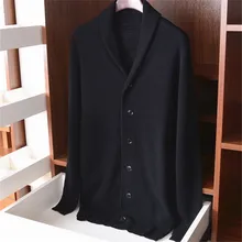 Шерсть Полиамид смесь Vneck толстый вязаный для мужчин Англия Стиль свободный свитер кардиган однобортный S-XL Розничная и