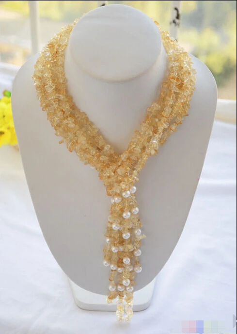 

Hot sell ->@@ SA p4613 4strands 50" citrine detritus/ 8mm round freshwater pearl necklace -Top quality free shipping
