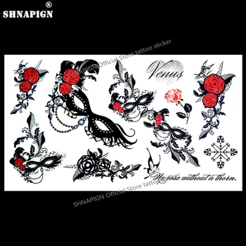 

SHNAPIGN Venetian Black Mask Temporary Tattoo Body Art Arm Flash Tattoo Stickers 17*10cm Waterproof Fake Henna Painless Sticker