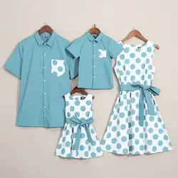 Одинаковая одежда для семьи платья для мамы и дочки одежда для папы и сына платье в горошек для девочек