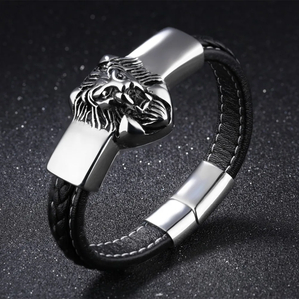 Fate Love Personalized Lion Genuine Leather Charm Bangles&Bracelets For Man Jewelry Braided Animal Bracelet Drop shipping FL1136