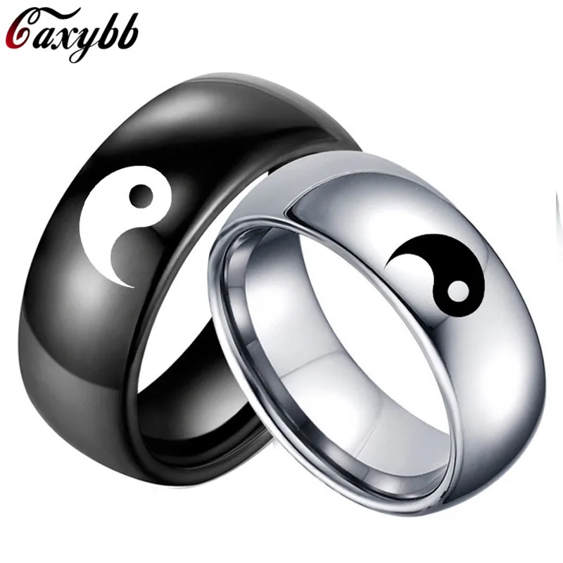 

Men Women Yin Yang Sign Band Fashion Titanium Steel Ring Lover Couple Party Club Wedding Black Silver Jewelry Gift