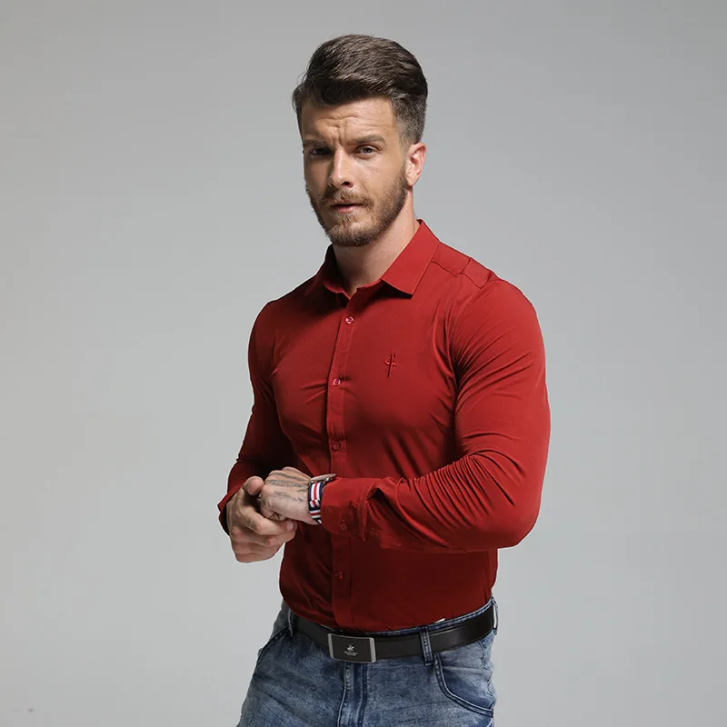 Новая брендовая мужская одежда умная Повседневная хлопковая рубашка мужские деловые рубашки с отложным воротником мужская рубашка с длинными рукавами и отворотом