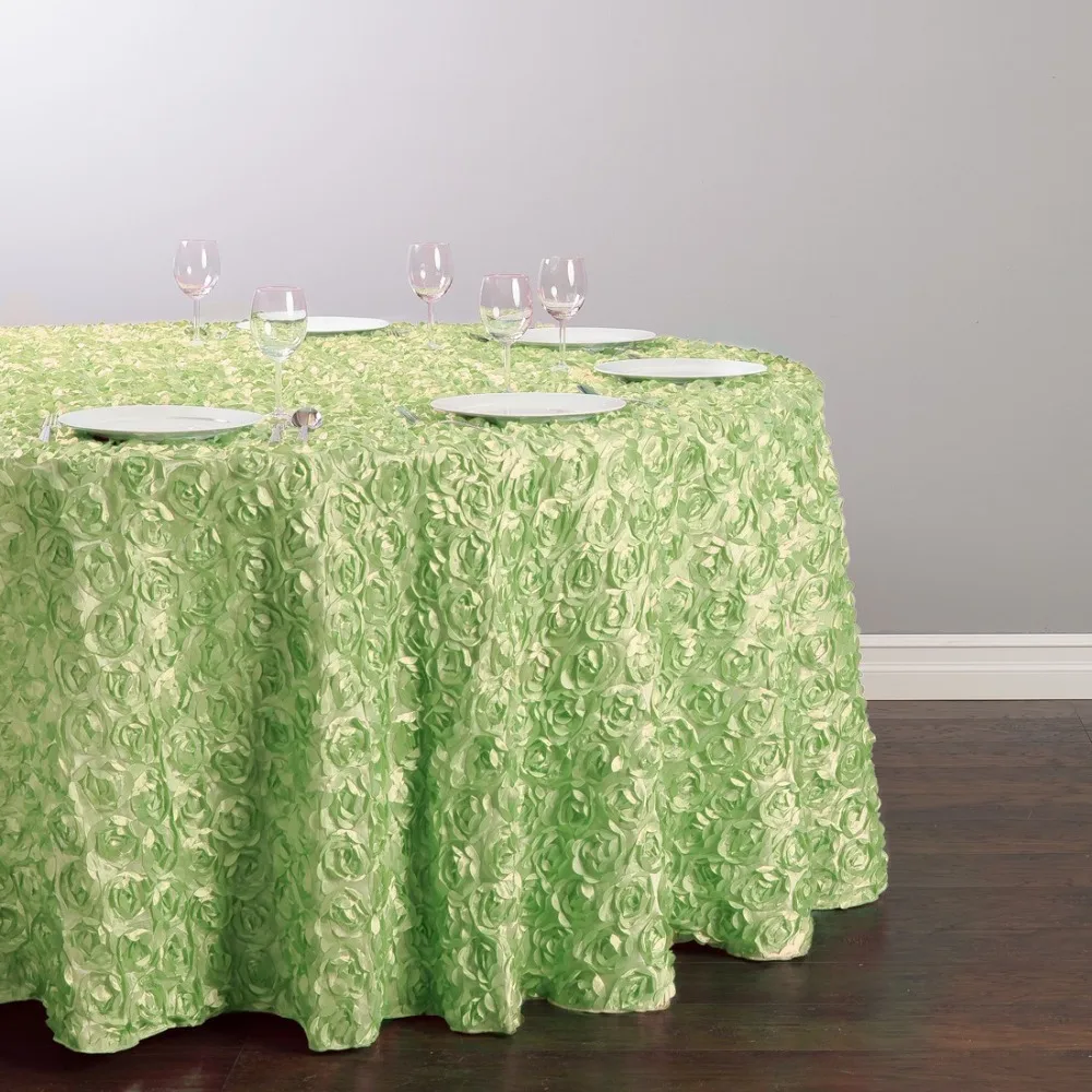 

Custom Order Are Welcome Satin Feel 130 inch/330cm Polyester Round Rosette Tablecloth Tea Green for Ceremony Wedding, 5/Pack