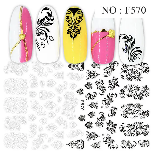 1pcs Nail sticker Art Decoration Slider Black Flower Leaf Adhesive Design Water Decal Manicure Lacquer Accessoires Polish Foil - Цвет: F570