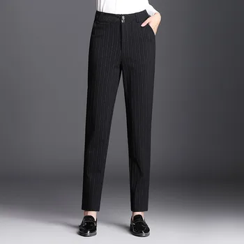 

Nonis 2018 New Autumn Winter Women High Waist High Stretch Straight Stripe Long Trousers Femlae Work Wear Officelady Pants 6xl