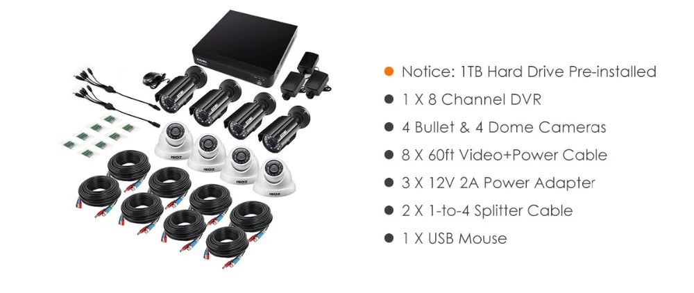 ZOSI 1080N HDMI DVR 1280TVL 720P HD наружная система камер домашней безопасности 8CH видеонаблюдения DVR 1 ТБ HDD TVI CCTV Kit