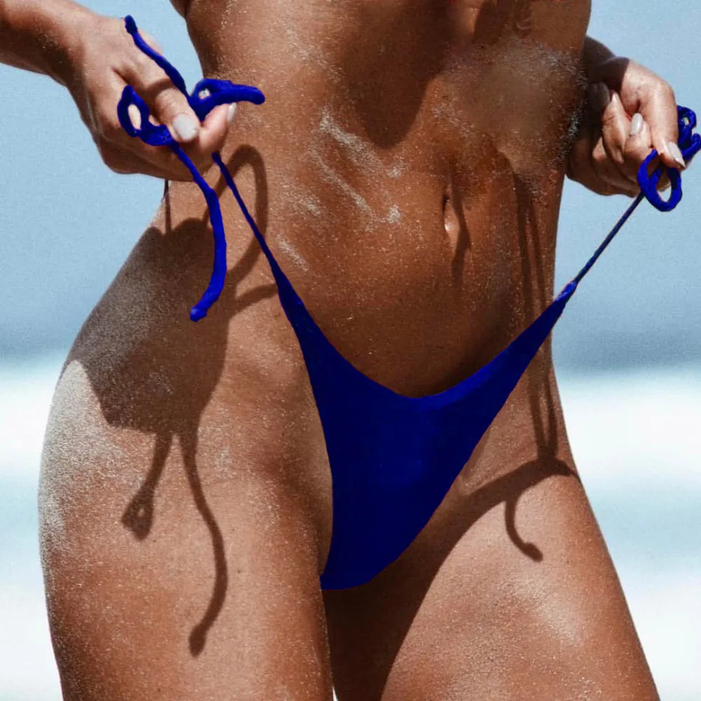 Однотонные летние популярные женские купальники, заниженная талия бразильский пикантное бикини, галстук-ленточка, стринги, купальный Купальник