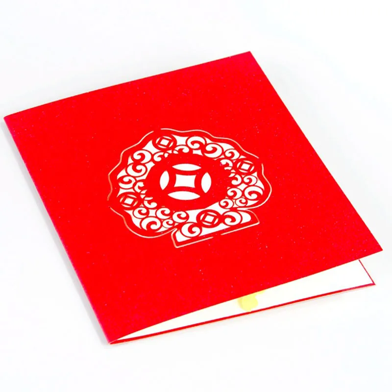  3D Laser Cut Handmade Chinese God of Wealth Paper Invitation Greeting Cards PostCard Festival Bless - 32795147038