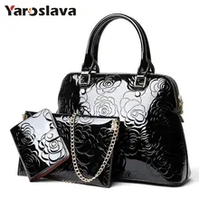 Высококачественные Женские сумки из лакированной кожи, роскошные цветочные 3 комплекта, Женская композитная сумка, модные сумки для женщин, сумки на плечо LL106