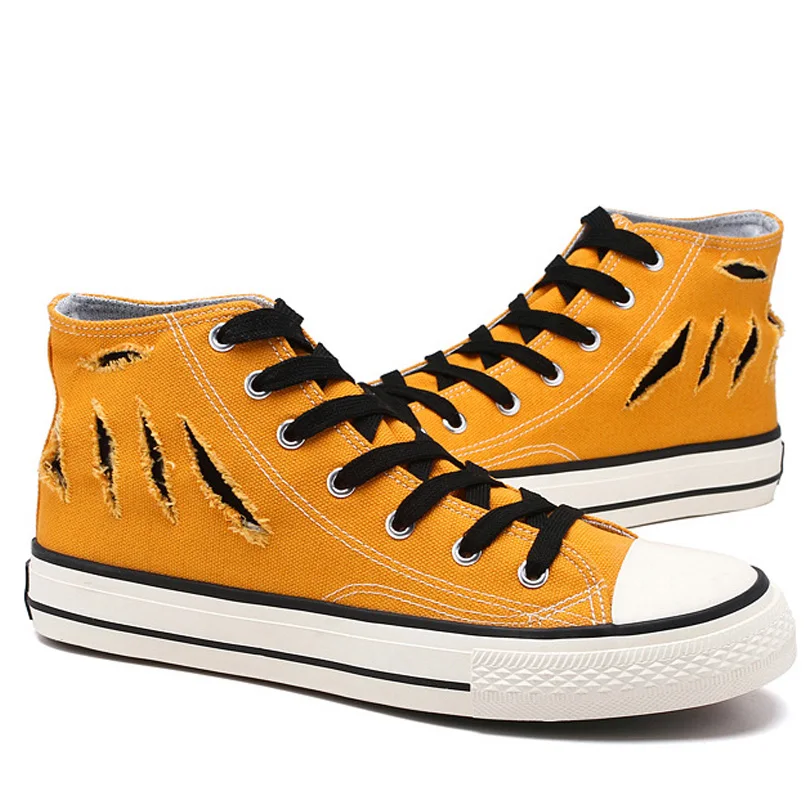 Мужская Вулканизированная обувь с высоким берцем; Повседневная парусиновая обувь классического дизайна с принтом; Мужская обувь для отдыха на шнуровке; сезон весна-осень; - Цвет: Yellow - 6918