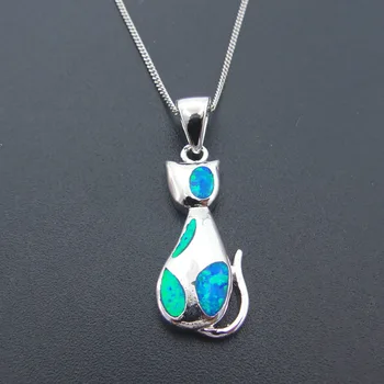 

Cute Pendant Charm Fashion 925 Silver Plated Pendant with Blue Fire Opal Small Cat Pendant for Girls Birthday Gift without Chain