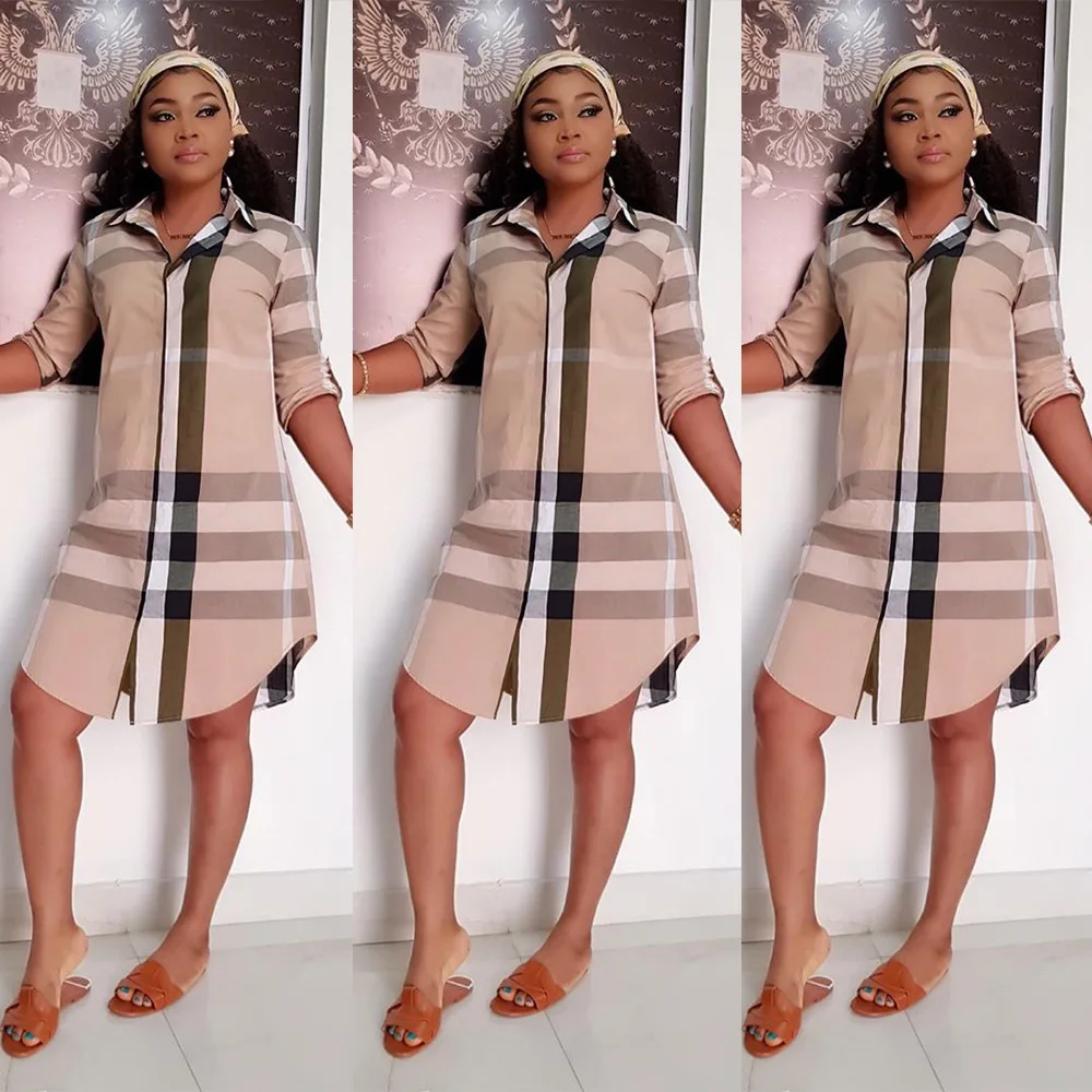 Skup Wiosenne letnie sukienki damskie seksowne sukienki imprezowe Vestidos Plus rozmiar klasyczny nadruk w szkocką kratę luźna koszula sukienka na co dzień