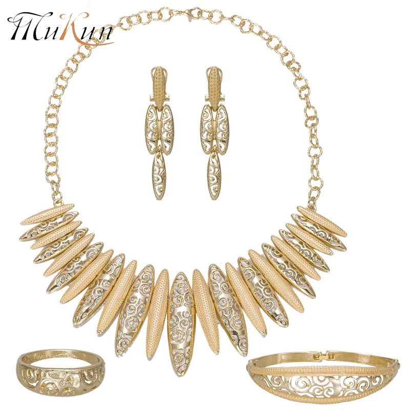 

MUKUN 2018 Nigerian Wedding African Beads Jewelry Set Dubai Gold color Costume Jewelry Necklace Sets Fashion Parure Bijoux