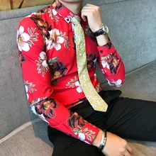 Классические красные мужские рубашки с принтом, Размер 3XL, приталенная элегантная мужская деловая рубашка для свадьбы, вечеринки, жениха