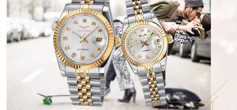 GUANQIN Lovers'Watches Luxury Couples Watch Man Women Pair Clocks Rhinestones Gold Date Mechanical Watch Sapphire Waterproof NEW (16)