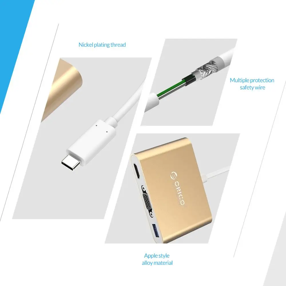 ORICO USB C концентратор Type для нескольких USB3.0 HDMI/VGA/RJ45/SD TF кард ридер сплиттер PD