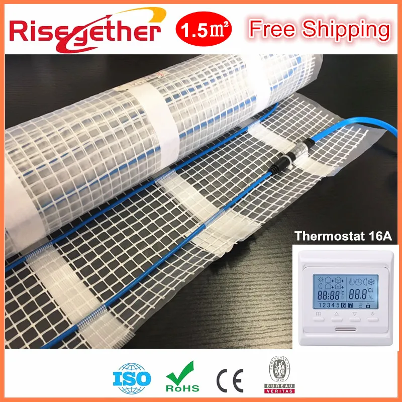 

1.5M2 225W Heating Mat Kits In Sale Manufacture Price 220V Warm Floor Heating Cable Mat &Thermostat Free Shipping Heating Mat
