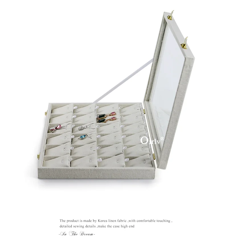FANXI классический кремово-белый льняной чехол для демонстрации ювелирных изделий для коллекции подвесок чехол для шоу лоток со стеклянной крышкой Органайзер для магазина