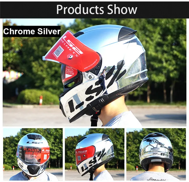 LS2 FF390 мужской мото rcycle шлем с двойными линзами с противотуманной пленкой pinlock хромированное зеркало полное лицо гоночный мото шлемы