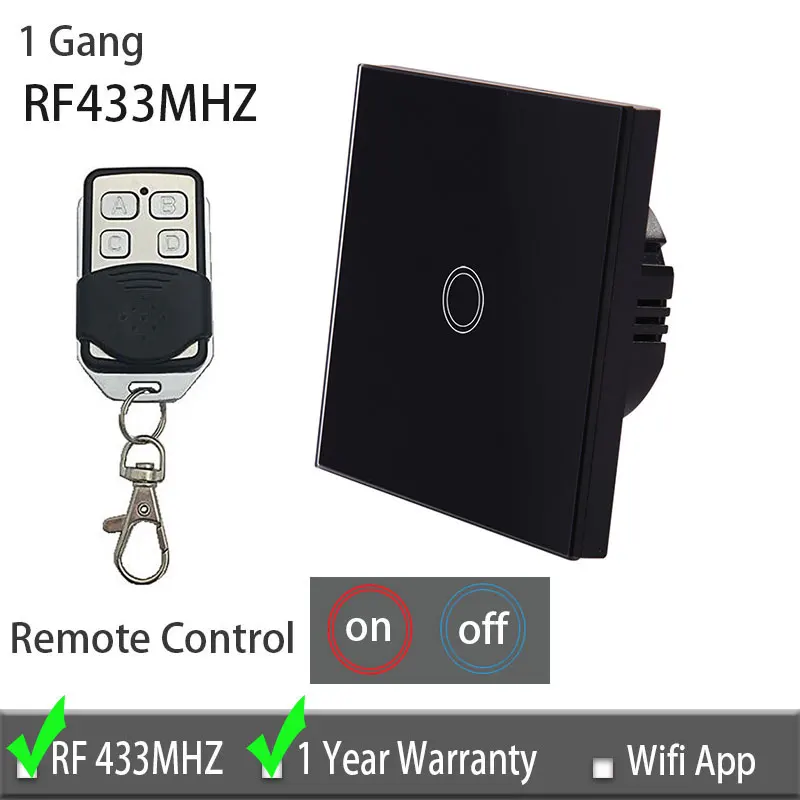 Настенный сенсорный выключатель Vhome, RF433mhz панель сенсорного переключателя для умного дома, EV1527 стандарт ЕС/Великобритания Wifi управление Ewelink приложение, умный дом - Цвет: RF433 1 gang set
