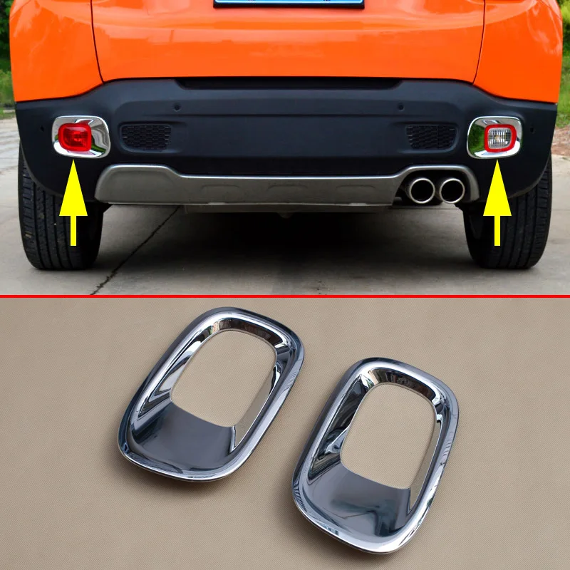 2PCS Chrome Rear Bumper Reflector Cover For Jeep Renegade BU ABS Fog Light Foglight Lamp