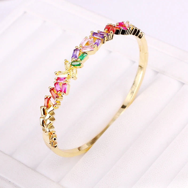 

3PCS, Crystal CZ NEW fashion Micro Pave Zirconia Rainbow Cuff Shinning Bangles