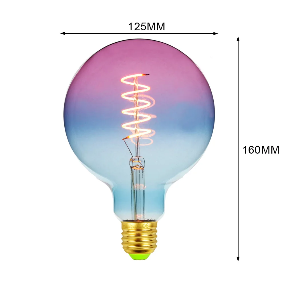 TIANFAN Edison ЛАМПЫ старинная лампочка G125 светодиодные лампы спиральная нить 4 Вт 2700 к 220 в E27 декоративная лампа накаливания с регулируемой яркостью радуги