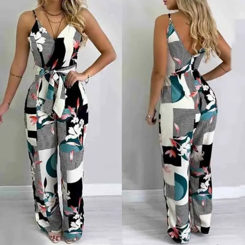 US $9.21 2019 Women Boho Strap V-neck Clubwear Playsuit Bodycon Party Trousers Jumpsuit New