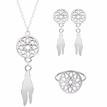Kinitial 3pcs Stainless Steel Jewelry Set Silver Collier Bff Tattoo Choker Dream Catcher Gold Plated Necklaces Earrings Ring