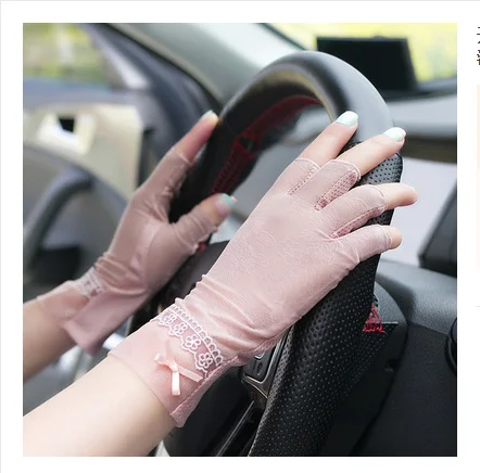pink 2 Тонкие наружные перчатки автомобильные весенние и летние солнцезащитные Воздухопроницаемый полупалец один большой палец шелковые перчатки - Цвет: pink 2