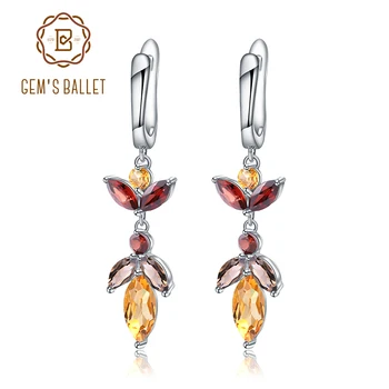 

GEM'S BALLET Real 925 Sterling Silver Drop Earrings Natural Citrine Garnet Smoky Quartz Earrings For Women Engagement Jewelry