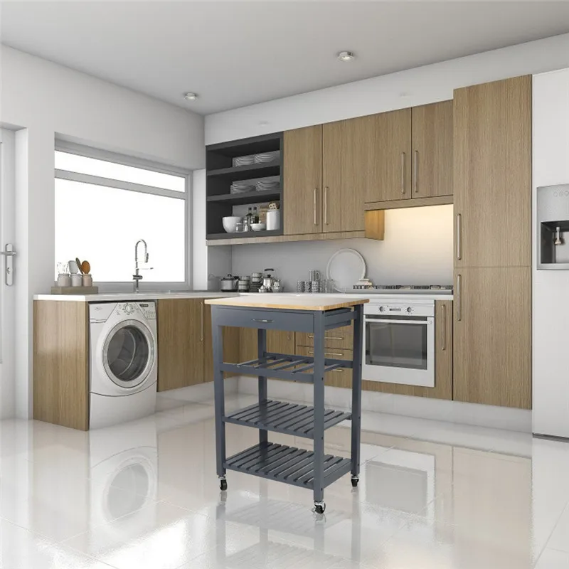 

Kitchen Island Solid Pine Kitchen Three-tier Rack With Drawer Caster Finishing Space To Store Goods Kitchen Table