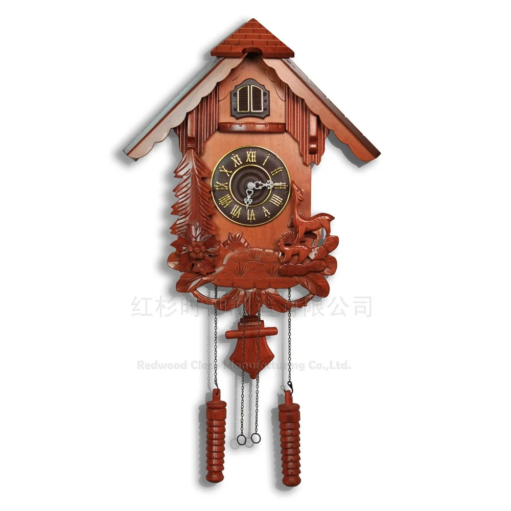 Cuckoo clock, hourly chime clock, European wood of sitting room wall
